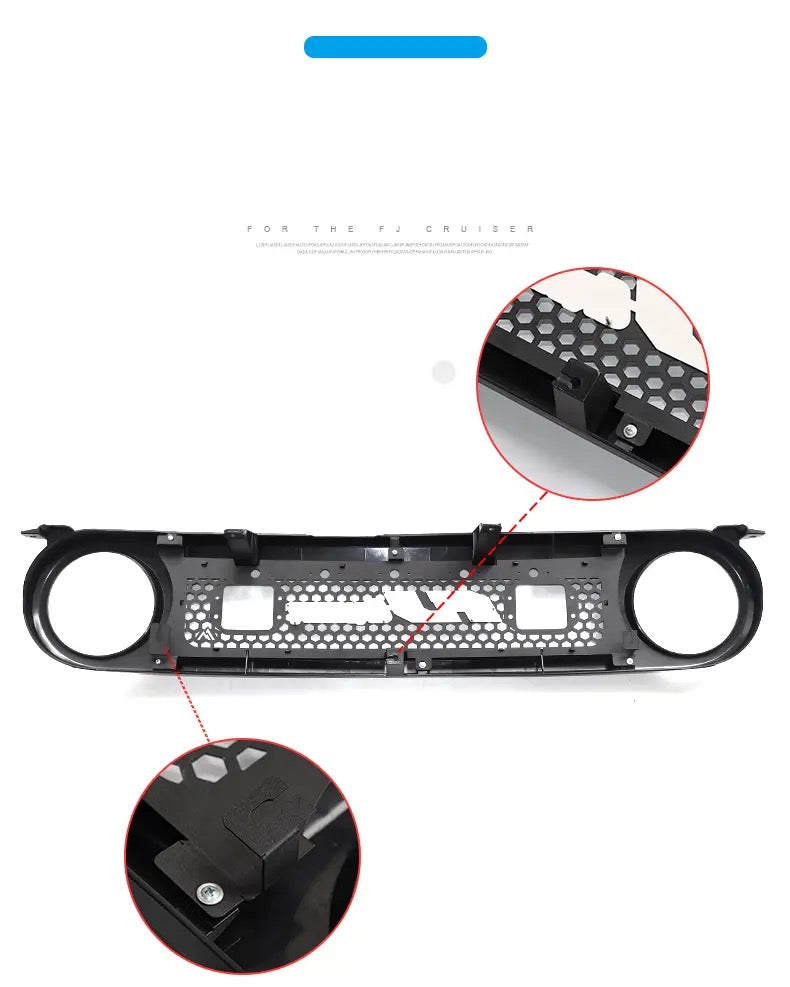 FJ Cruiser Custom Racing Grille with Spotlight - ABS Front Hood & Bumper Grill Modification With Lamp Compatible for 2007-2023 Toyota FJ Cruiser Accessories