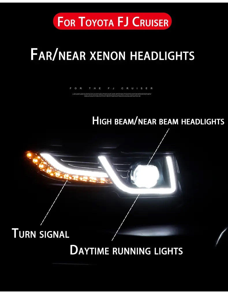 Fj Cruiser Full LED Headlight For Toyota FJ Cruiser 2007-2023 Head Lamp With Running Lights & dynamic DRL Lens Streamer Turn Signal Light Car Accessories