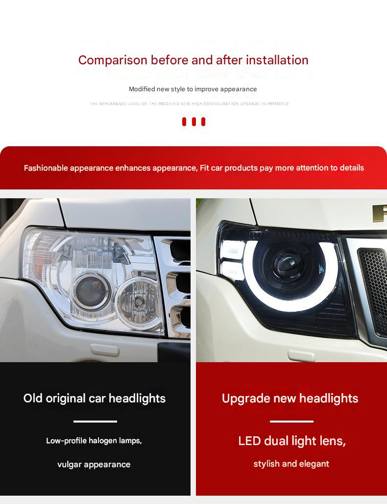 Mitsubishi Pajero V97 V93 Headlight Assembly with LED Daytime Running Lights DRL& dynamic Turn Signal v83 v73 v95 Modified 2007 up 2022 Front LED Lamp lens headlight streamer