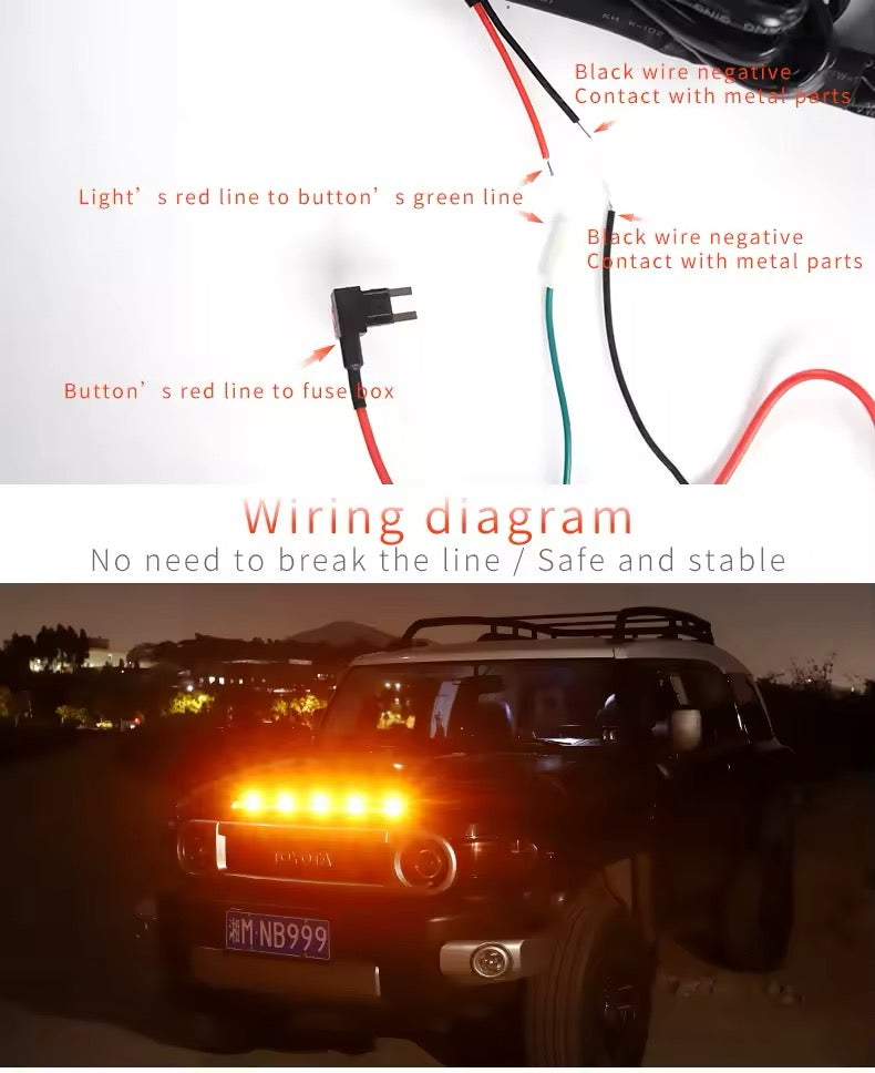 FJ Cruiser LED Front Bonnet Hood Led Yellow Lights 2007-2023 Decorative Front LED Lights & Bonnet Light Bar Car Accessories