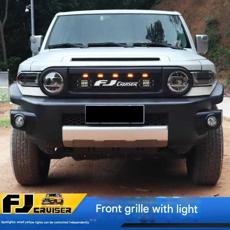 FJ Cruiser Custom Racing Grille with Spotlight  - ABS Front Hood & Bumper Grill Modification With Lamp Compatible  for 2007-2023 Toyota FJ Cruiser Accessories