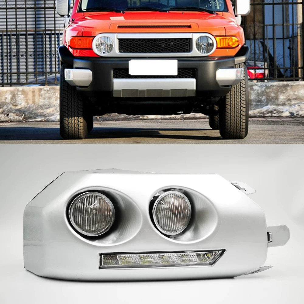 Toyota FJ Cruiser 2007-2023 Fog Light Set with DRL & Halogen Bulb - Front Bumper LED Fog Light Lamp For Toyota FJ Cruiser 2006-2020 Car Accessories modified LED fog light assembly front bumper corner lamp daytime running lights