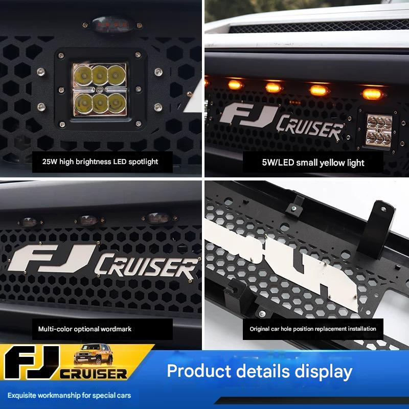 FJ Cruiser Custom Racing Grille with Spotlight  - ABS Front Hood & Bumper Grill Modification With Lamp Compatible  for 2007-2023 Toyota FJ Cruiser Accessories