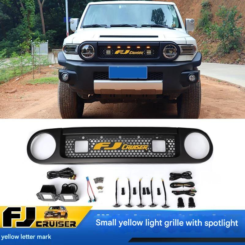 FJ Cruiser Custom Racing Grille with Spotlight  - ABS Front Hood & Bumper Grill Modification With Lamp Compatible  for 2007-2023 Toyota FJ Cruiser Accessories