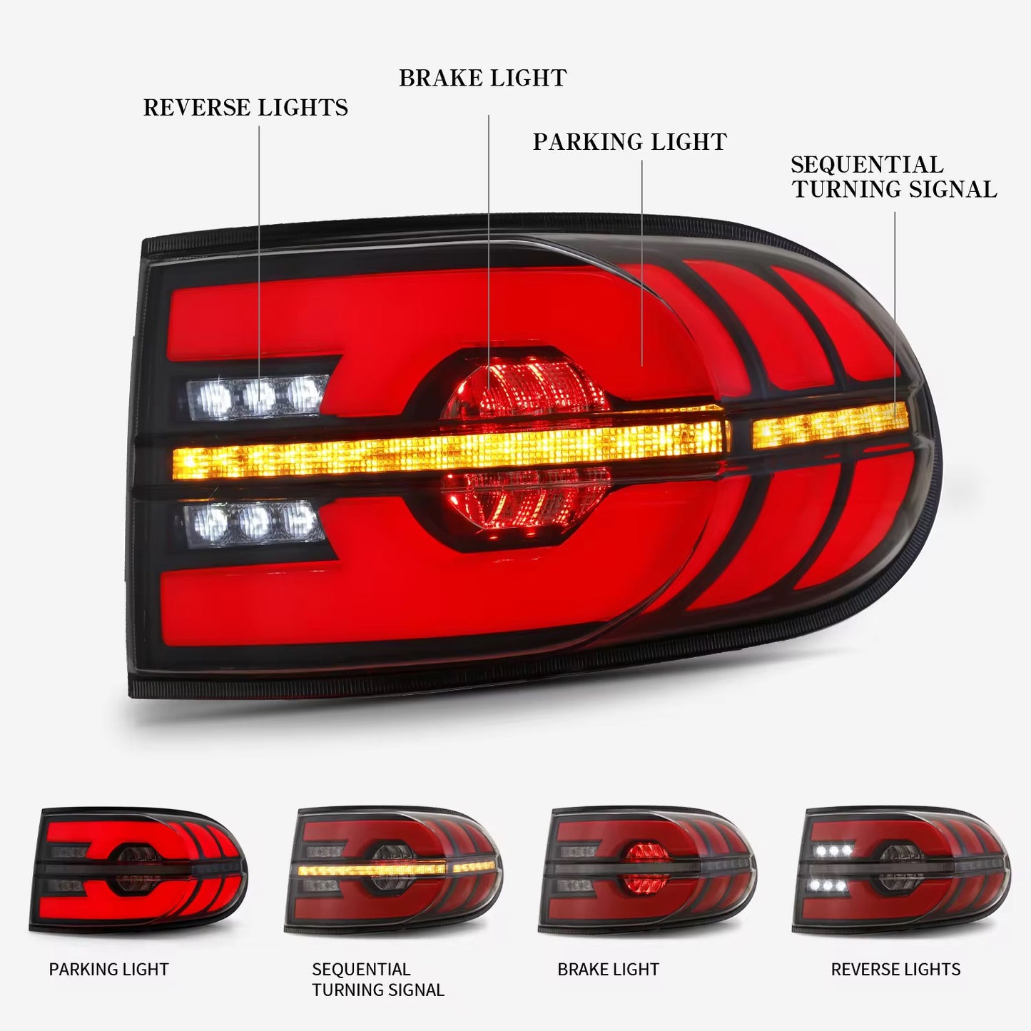 LED Tail Light Assembly for Toyota FJ Cruiser 2007-2023 LED Dynamic Turning Rear Taillight Car LED Tail Lights LED Rear Running Light Brake Lamp Dynamic Turn Signal Assembly LED Tail Light DRL Brake Reverse Stop Lamp Automotive Accessories