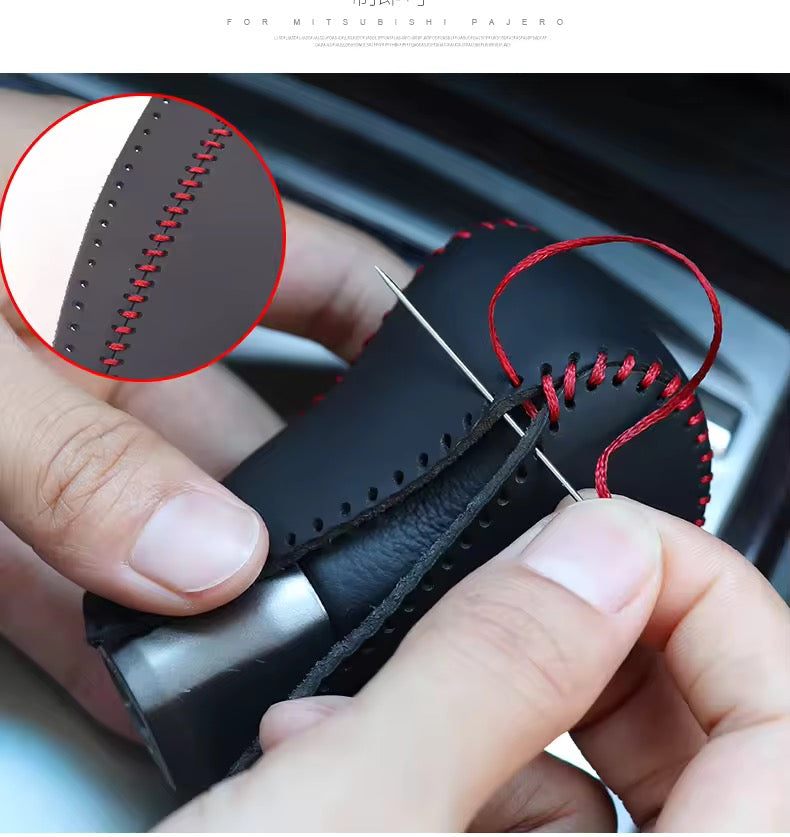 Mitsubishi Pajero Gear Knob Cover – Leather Hand-Stitched 3-Piece Protective Sleeve | Interior Accessories