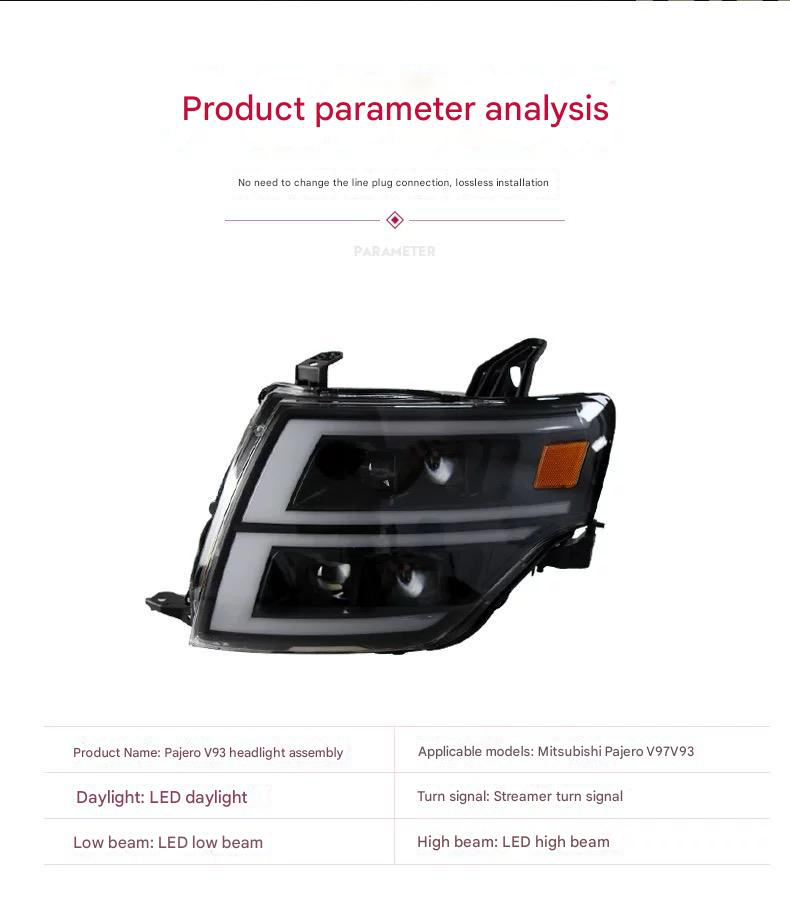 Mitsubishi Pajero V97 V93 Headlight Assembly with LED Daytime Running Lights DRL& dynamic Turn Signal v83 v73 v95 Modified 2007 up 2022 Front LED Lamp lens headlight streamer
