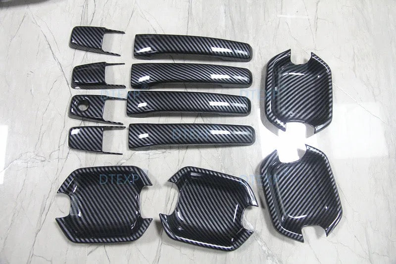 Pajero Side Door Handle Covers - ABS Matte Black & Carbon Fiber Trim (2007-2023) Door Handle + Door Bowl Cover Fit For Mitsubishi Pajero V93/V97 2007-2023 Exterior Modification Parts