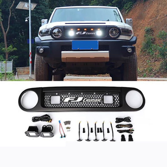 FJ Cruiser Custom Racing Grille with Spotlight  - ABS Front Hood & Bumper Grill Modification With Lamp Compatible  for 2007-2023 Toyota FJ Cruiser Accessories