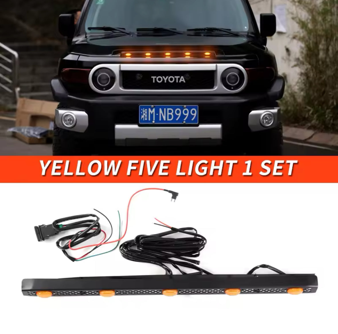 FJ Cruiser LED Front Bonnet Hood Led Yellow Lights 2007-2023 Decorative Front  LED Lights & Bonnet Light Bar Car Accessories