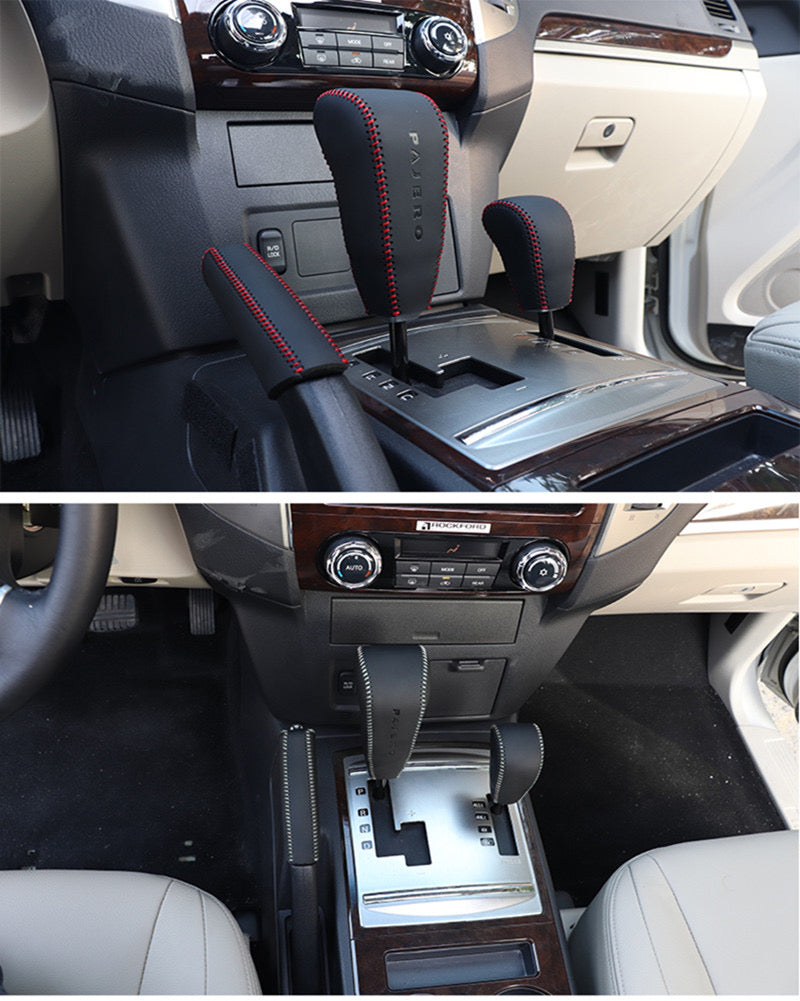 Mitsubishi Pajero Gear Knob Cover – Leather Hand-Stitched 3-Piece Protective Sleeve | Interior Accessories