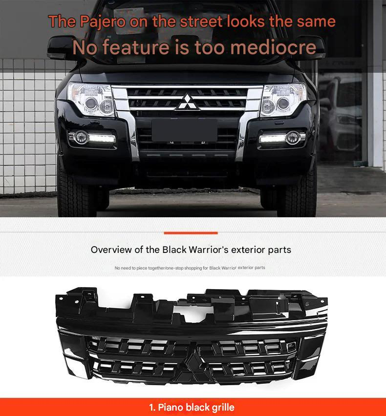 Mitsubishi Pajero front grill 2014-2023 Custom Front Grill – Chrome, Off-Road & Black Warrior Styles Pajero Front Grill Upgrade Chrome Front Grille – Shine and glossy