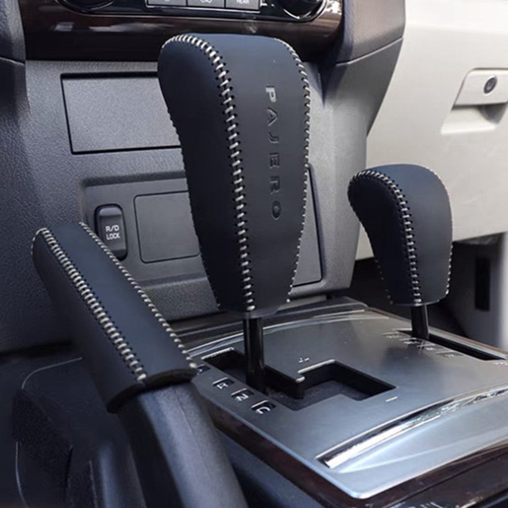 Mitsubishi Pajero Gear Knob Cover – Leather Hand-Stitched 3-Piece Protective Sleeve | Interior Accessories