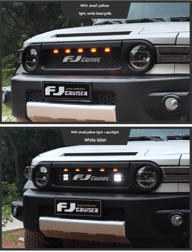 FJ Cruiser Custom Racing Grille with Spotlight  - ABS Front Hood & Bumper Grill Modification With Lamp Compatible  for 2007-2023 Toyota FJ Cruiser Accessories