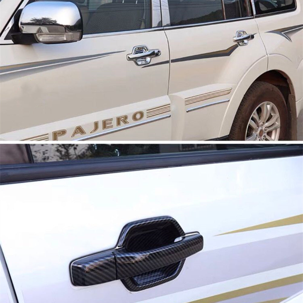 Pajero Side Door Handle Covers - ABS Matte Black & Carbon Fiber Trim (2007-2023) Door Handle + Door Bowl Cover Fit For Mitsubishi Pajero V93/V97 2007-2023 Exterior Modification Parts