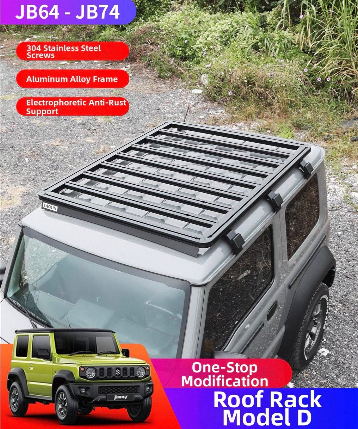 Roof Rack Jimny Suitable for 2019-2026 Modification Parts Jb74 Flat-Top Travel Frame Accessories Roof Platform Aluminium Metal Carrier Box Roof Luggage