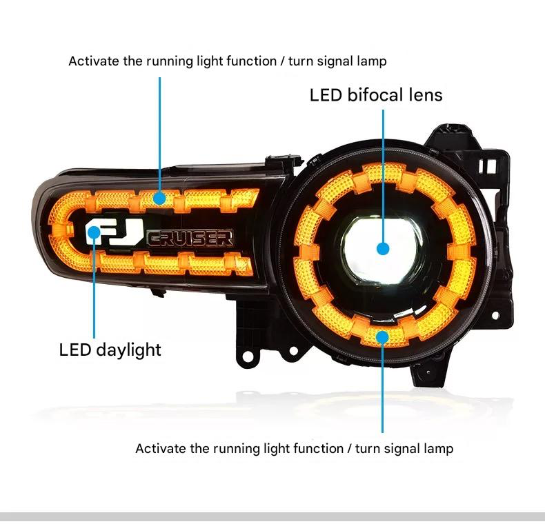 Fj Cruiser Full LED Headlight For Toyota FJ Cruiser 2007-2023 Head Lamp With Running Lights & dynamic DRL Lens Streamer Turn Signal Light Car Accessories