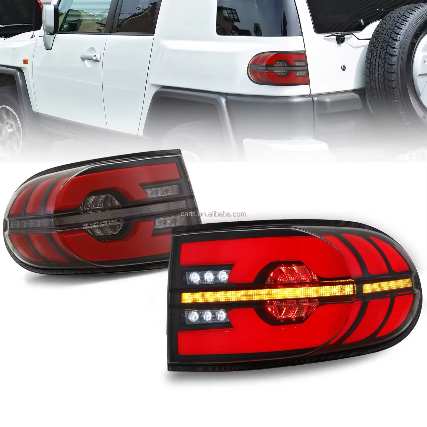 LED Tail Light Assembly for Toyota FJ Cruiser 2007-2023 LED Dynamic Turning Rear Taillight Car LED Tail Lights LED Rear Running Light Brake Lamp Dynamic Turn Signal Assembly LED Tail Light DRL Brake Reverse Stop Lamp Automotive Accessories