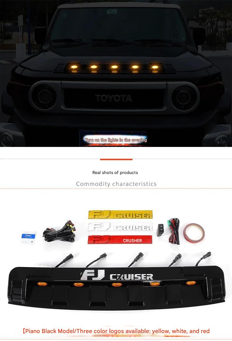 Toyota FJ Cruiser Bonnet Trim with Yellow LED Light (2007-2023) – Front Hood Grille Cover & Decorative Accessories