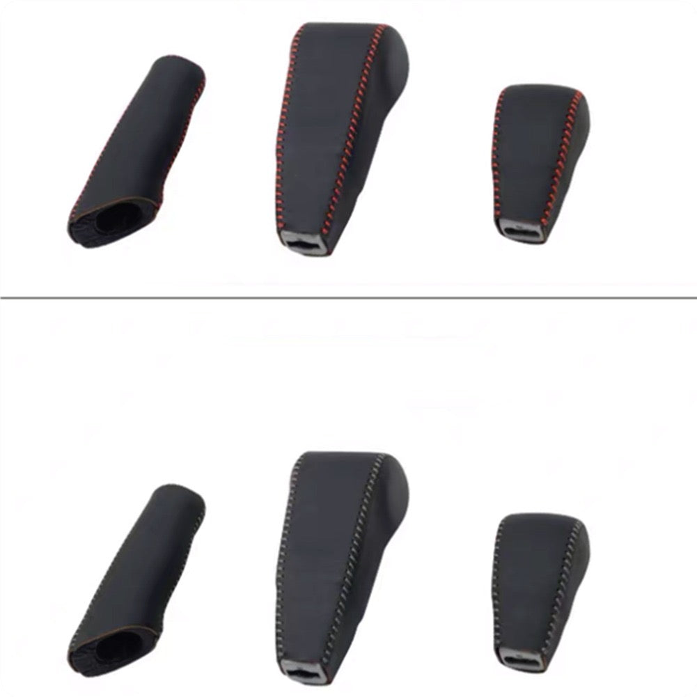 Mitsubishi Pajero Gear Knob Cover – Leather Hand-Stitched 3-Piece Protective Sleeve | Interior Accessories